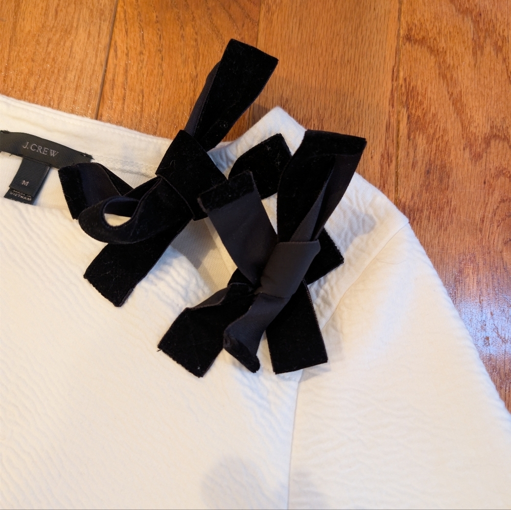 J. Crew White Bow-Detail Sweatshirt Medium Cotton Blend Coquette Minimal - Picture 4 of 7